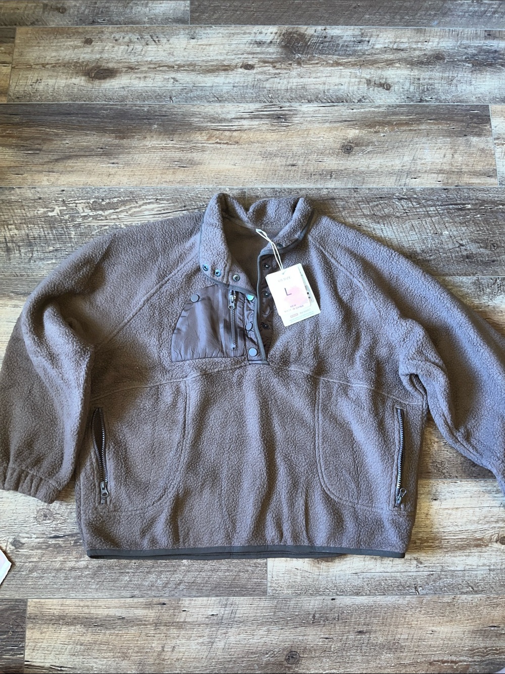 Amazon Women's Teddy Half-Zip Pullover Jacket in Taupe Brown